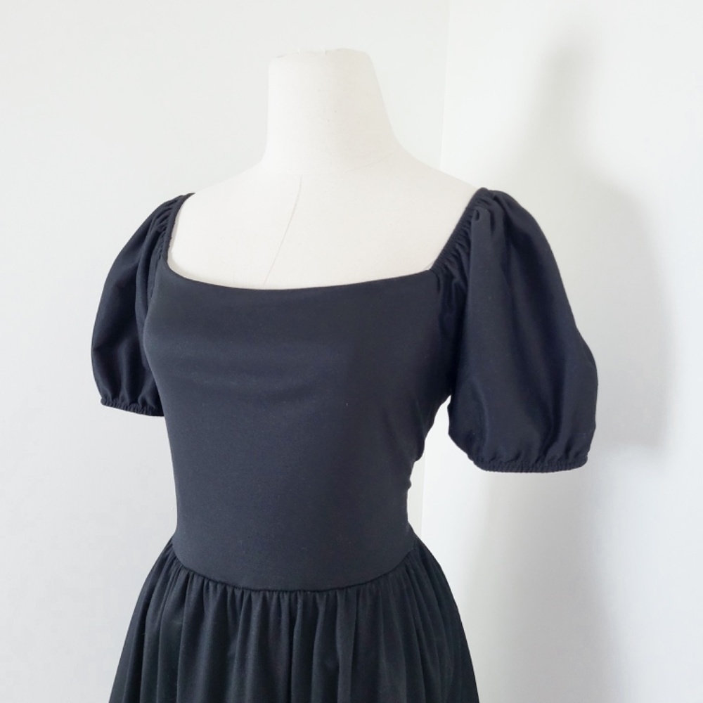 Black Mini Puff Sleeve Dress Milkmaid Peasant Size XL - Picture 6 of 10